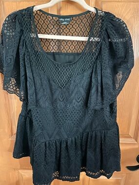 City Chic Black Crochet Lace Peplum Top